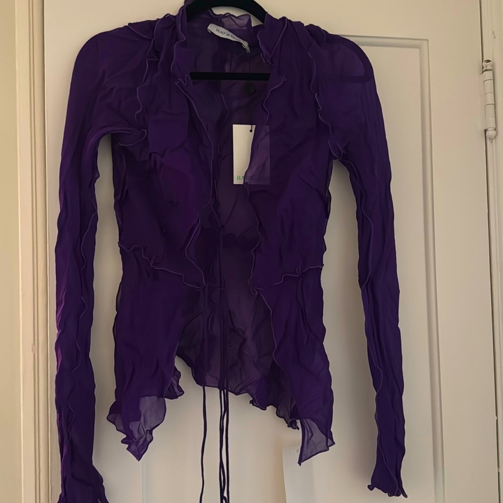 Rat & Boa Purple Aphrodite Ruffled Tie-Front Blouse - Picture 3 of 8